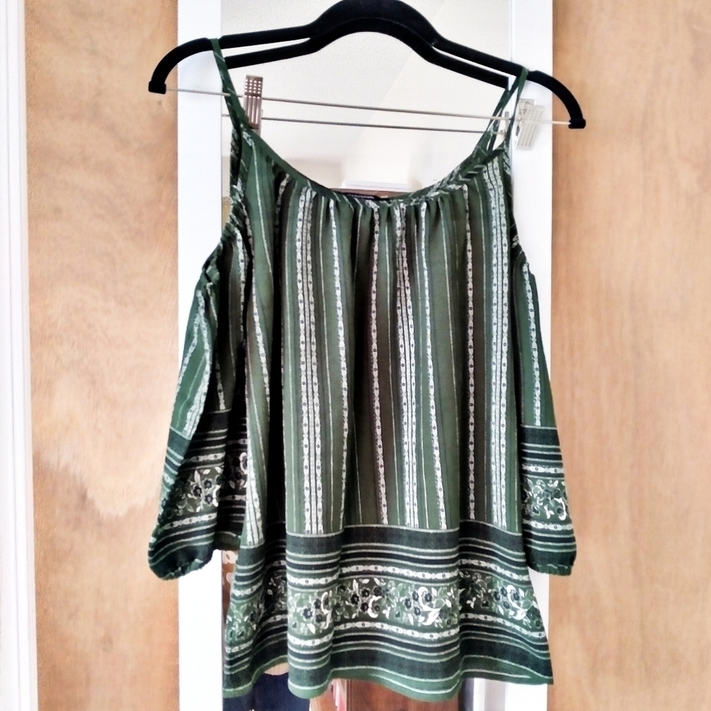 Sweet Wanderer Green Boho Cold Shoulder Blouse